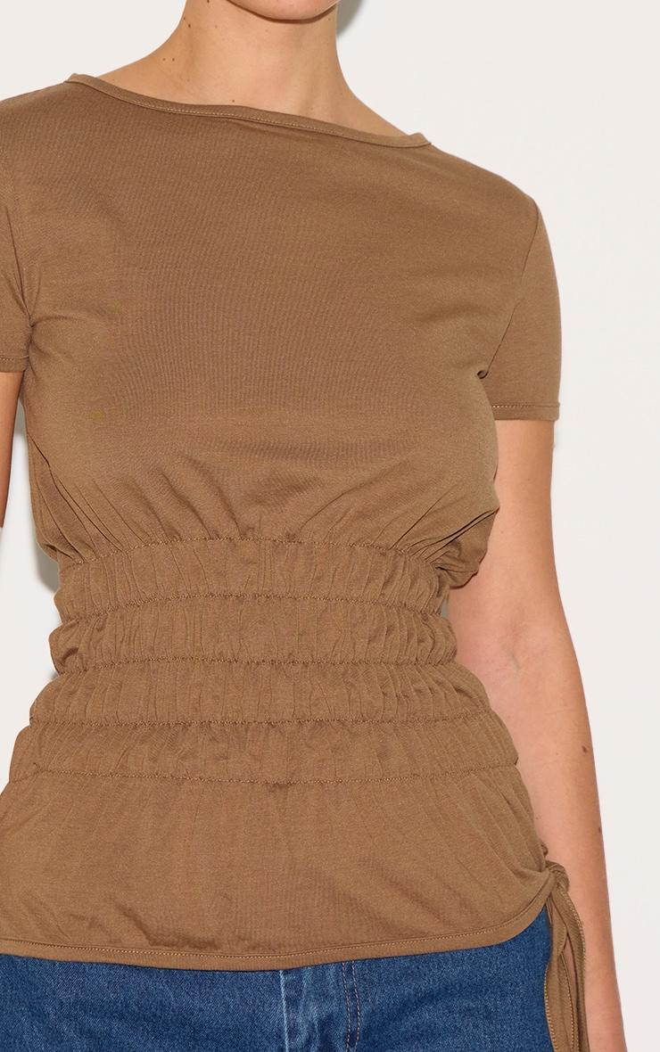 Mushroom Shirred Cap Sleeve T-shirt Product Image