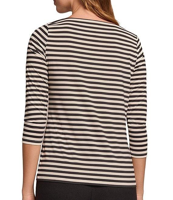 Jones New York Spandex Jersey Stripe Printed Shoulder-Button Boat Neck 3/4 Sleeve Top Product Image