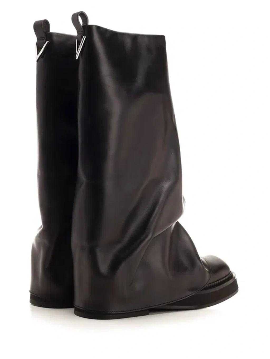 ATTICO Robin Black Boots With Square Toe And Logo Plaque On The Rear In Leather Woman Product Image