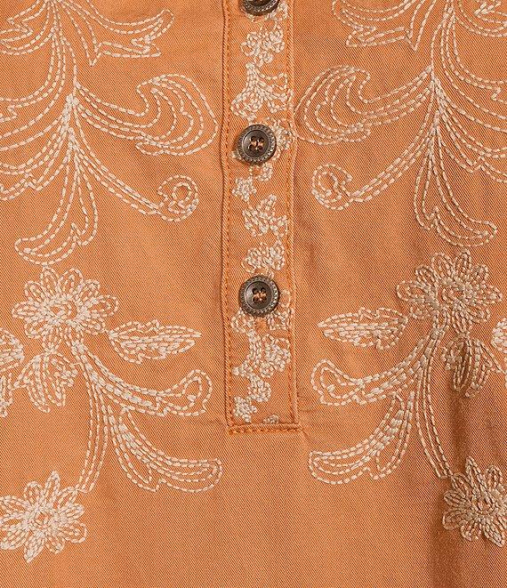 Reba Prescott Woven Point Collar Long Sleeve Embroidered Peasant Shirt Product Image