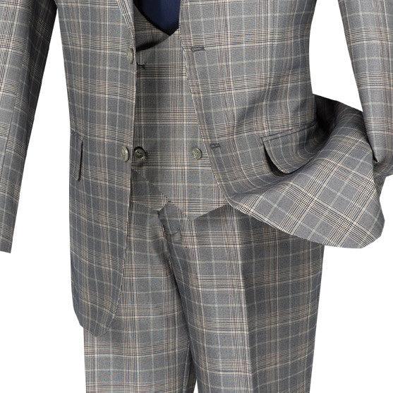 Renaissance Collection - Regular Fit Glen Plaid 3 Piece Suit Gray Product Image