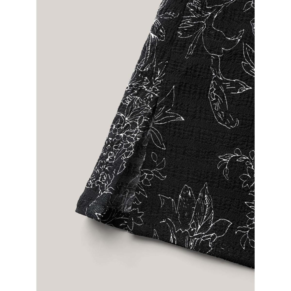 Plus Size Black Silhouette Floral Print Flutter Sleeve Blouse Women Timeless Cap Sleeve Notched collar Elegant Blouses BloomChic 18-20/2X Product Image