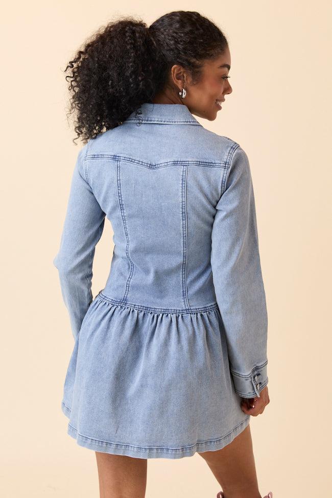 My Favorite Medium Wash Long Sleeve Button Front Mini Dress FINAL SALE Product Image