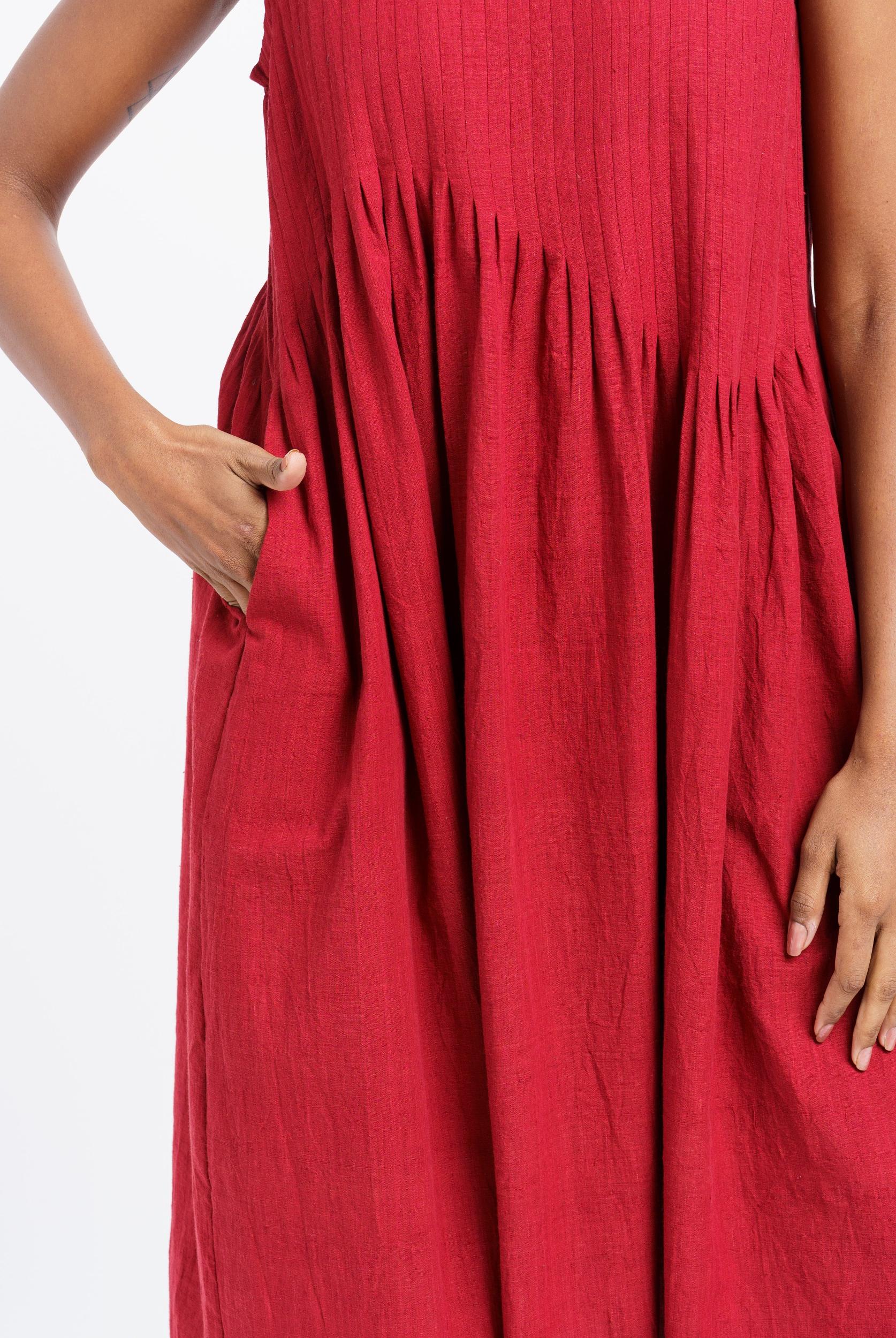 Red pleated midi dress Product Image