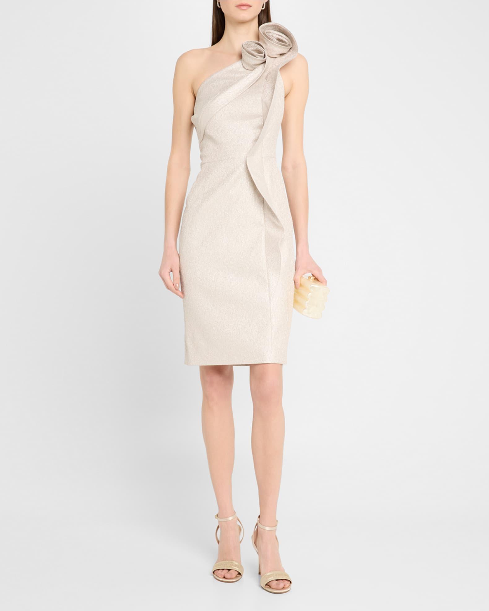 One-Shoulder Metallic Jacquard Dress Product Image