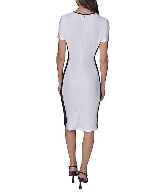 KARL LAGERFELD PARIS Tulip Scuba Floral Print Crew Neck Short Sleeve Sheath Mini Dress Product Image