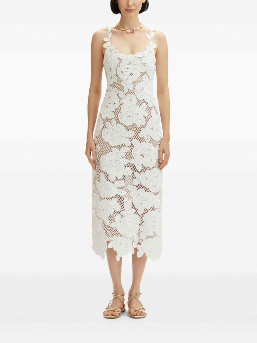 rose-embroidered crochet-knit midi dress Product Image