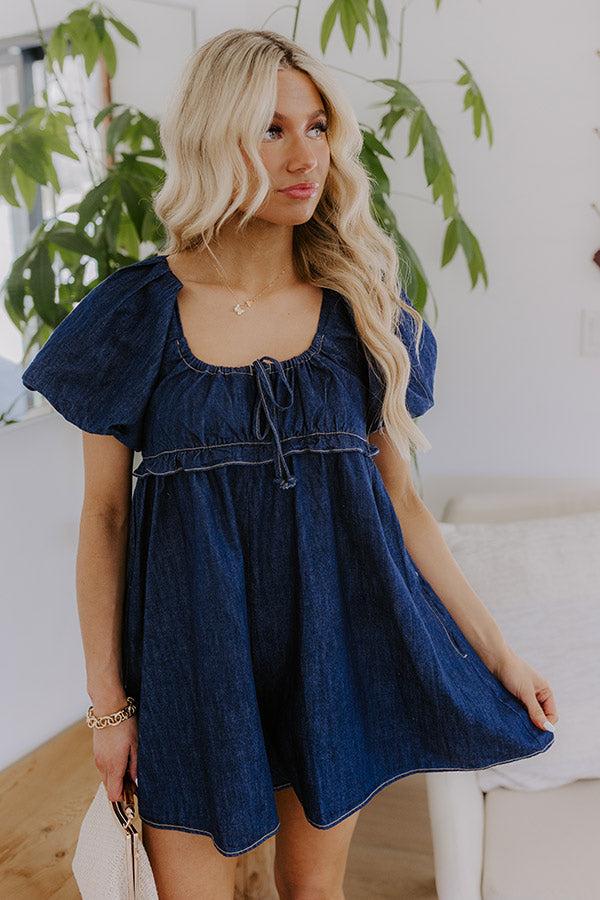 Bistro Cutie Denim Romper in Dark Wash Product Image