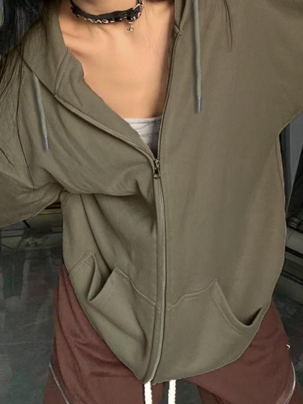 Solid Zip Up Oversized Hoodie Product Image