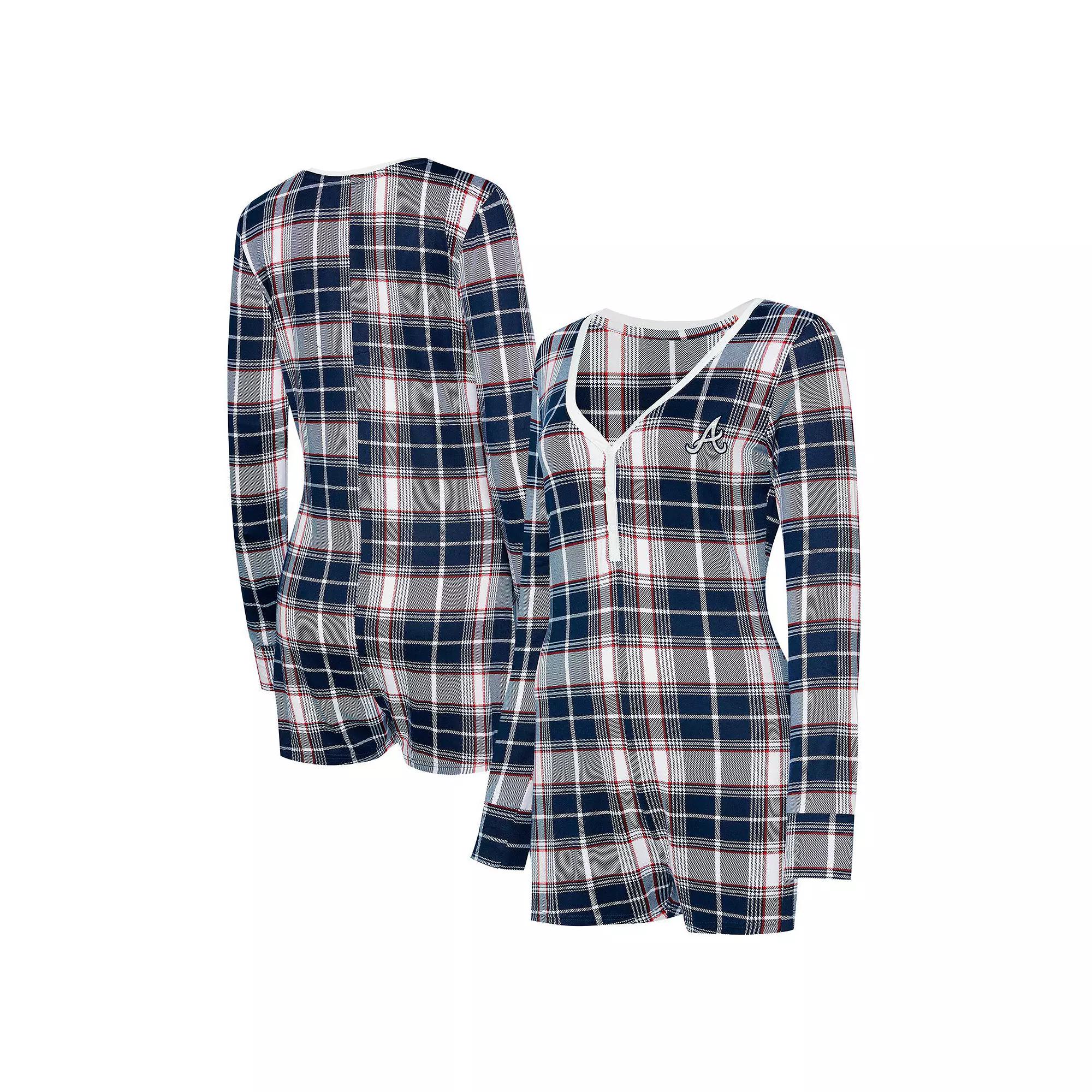 Women's Concepts Sport Navy Atlanta Braves Ashford Plaid V-Neck Knit Romper, Size: Small, Blue Product Image