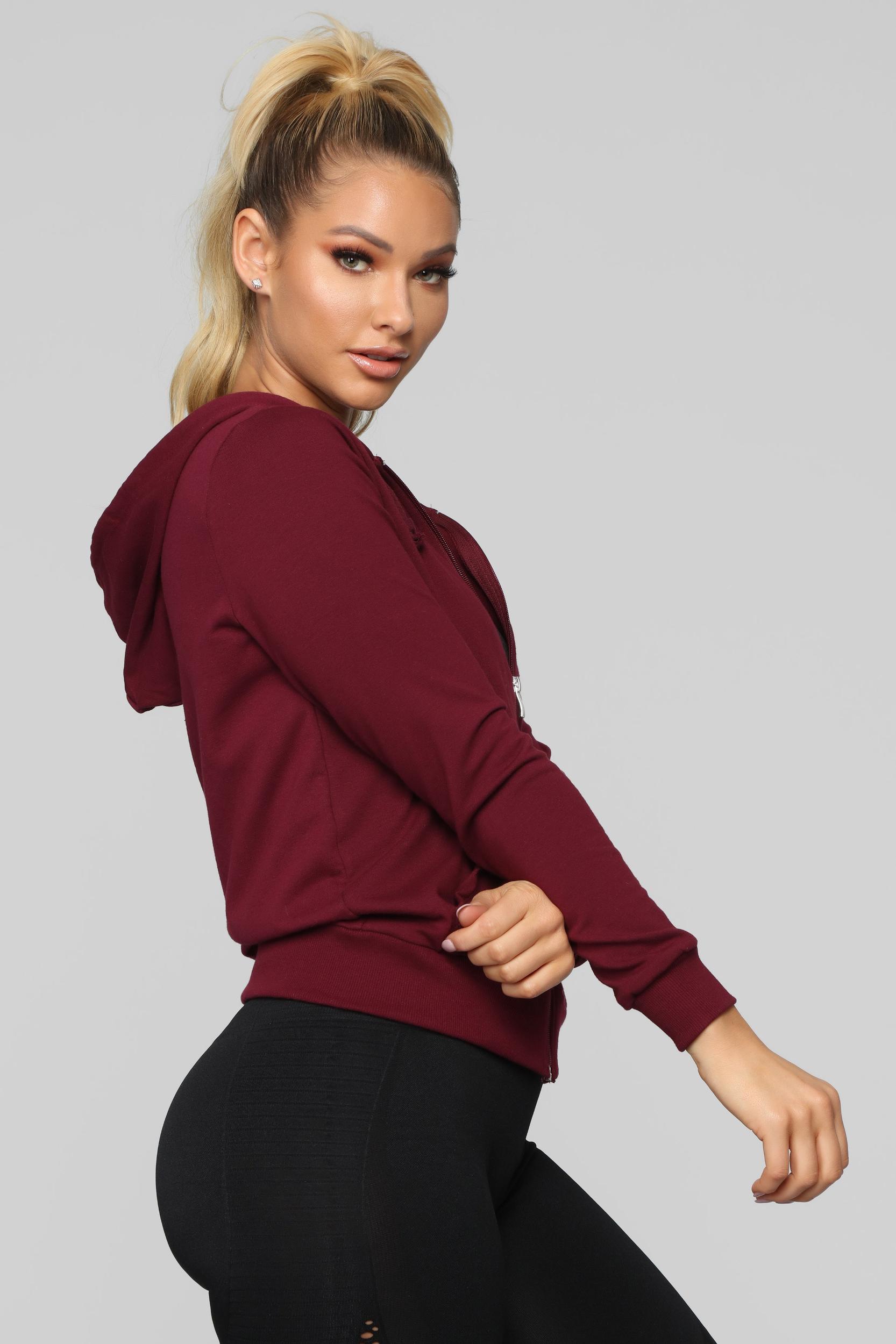 Latest And Greatest French Terry Zip Hoodie - Burgundy Product Image