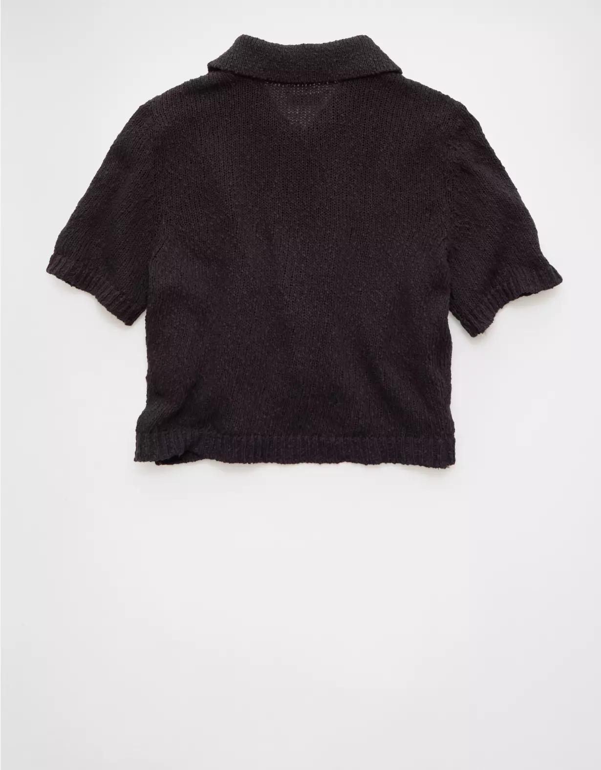 AE Short-Sleeve Collared Button-Up Cardigan Product Image