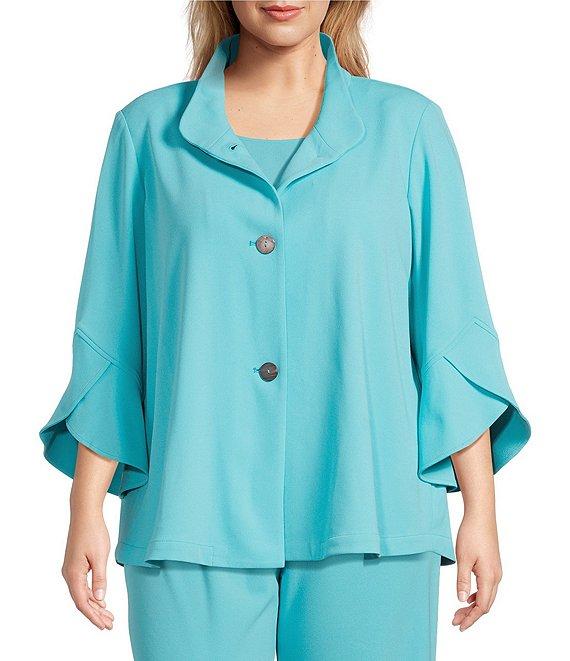 Ming Wang Plus Size Deco Crepe Winged Collar Bracelet Tulip Sleeve Jacket Product Image