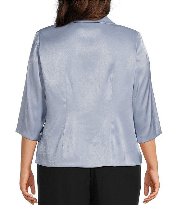 Alex Evenings Plus Size 3/4 Sleeve V-Neck Shawl Collar Shimmer Satin Blouse Product Image