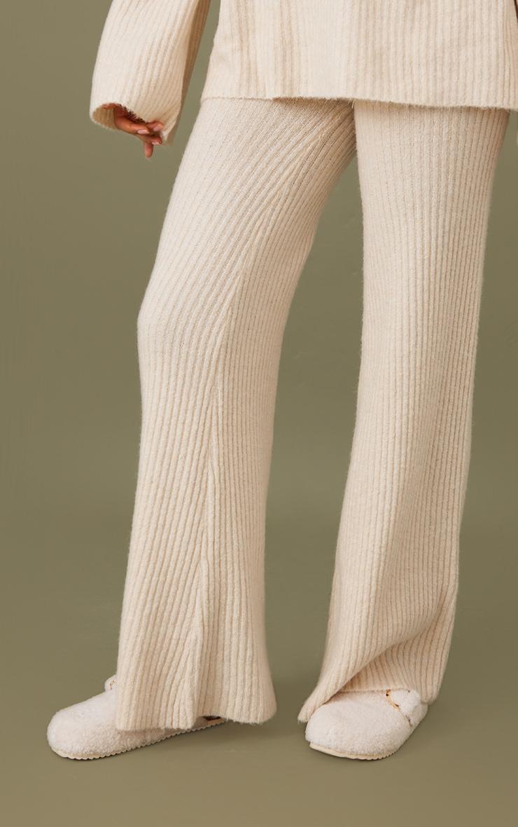 Tall Oatmeal Luxe Rib Knit Wide Leg Pants Product Image