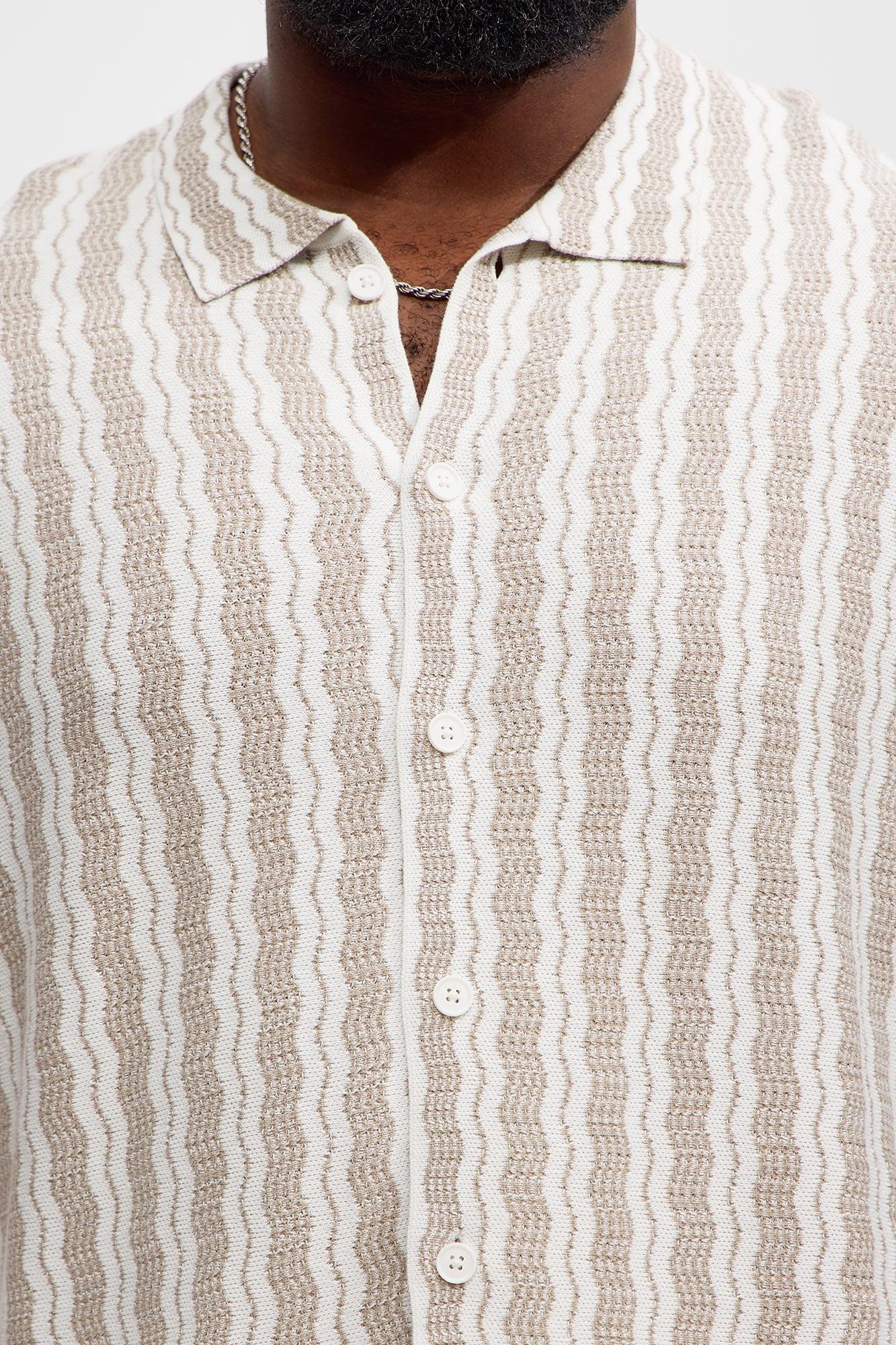 Wavy Stripe Knitted Shirt - Grey/combo Product Image