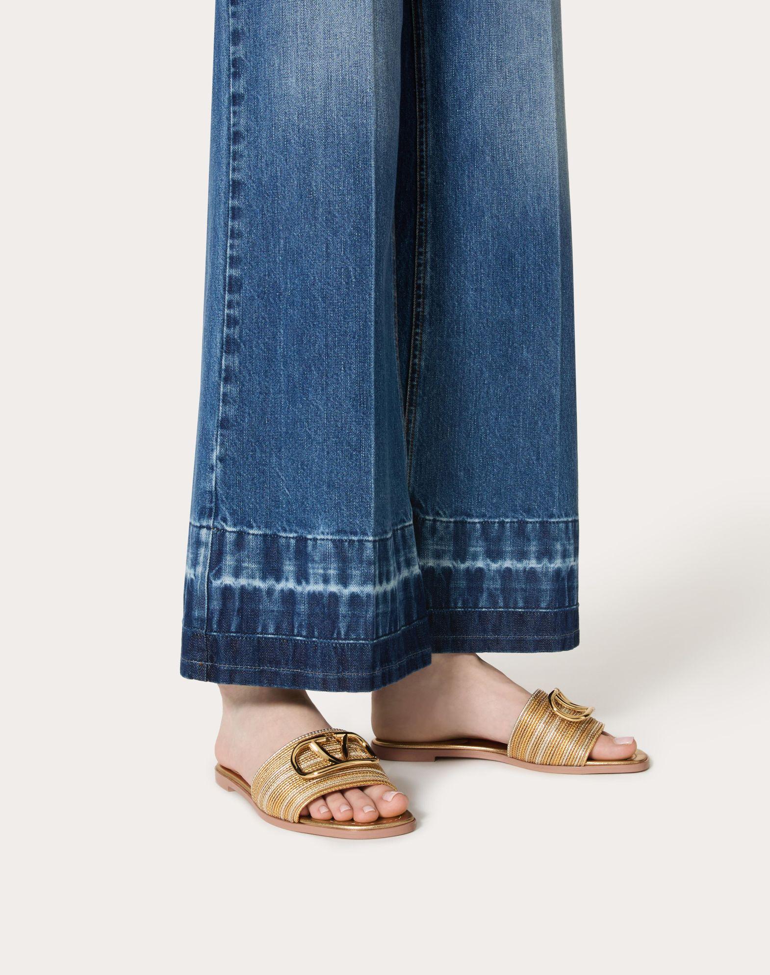 Vlogo Signature Metallic Leather Slide Sandal With Cornely Embroidery Product Image