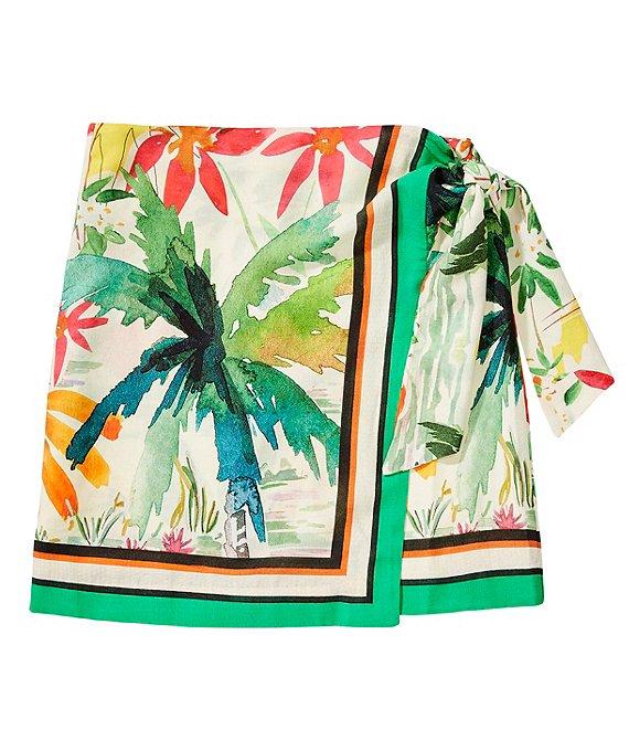 Delaney Tropical Printed Linen Wrap Front Coordinating Skirt Product Image