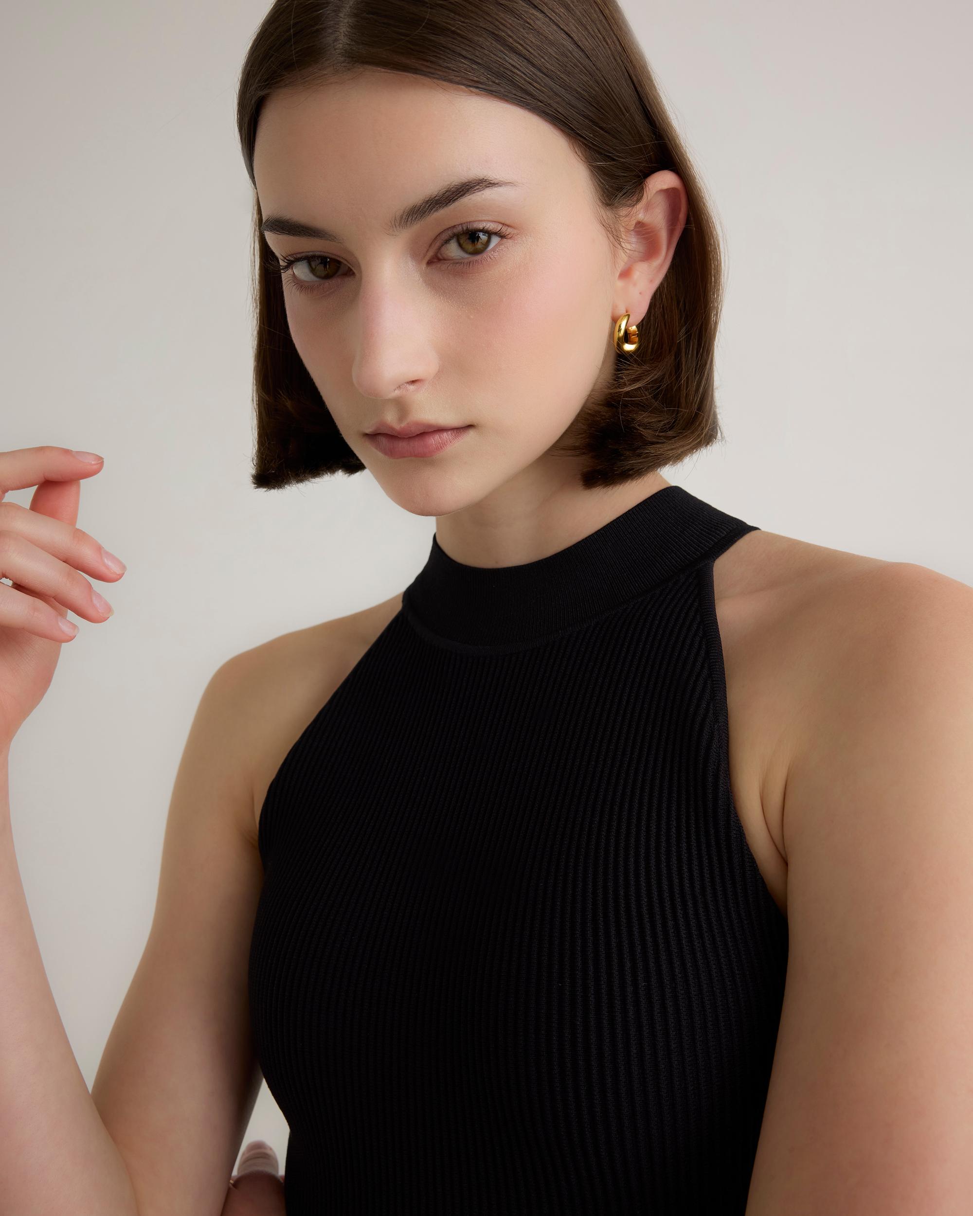 Quince | Women's High Neck Ribbed Knit Mini Dress Recycled nylon/polyester/spandex Product Image