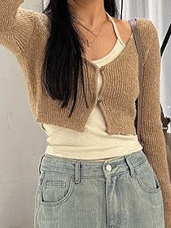 Contrast Color Halter Two Piece Long Sleeve Knit Product Image