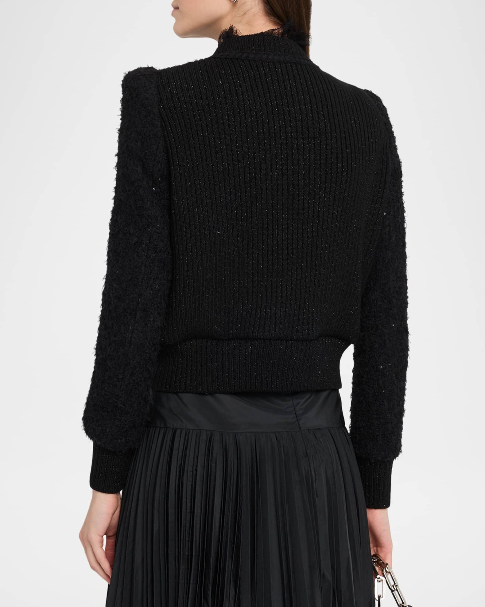 Paillette Tweed Bomber Jacket With Metallic Knit Back Product Image