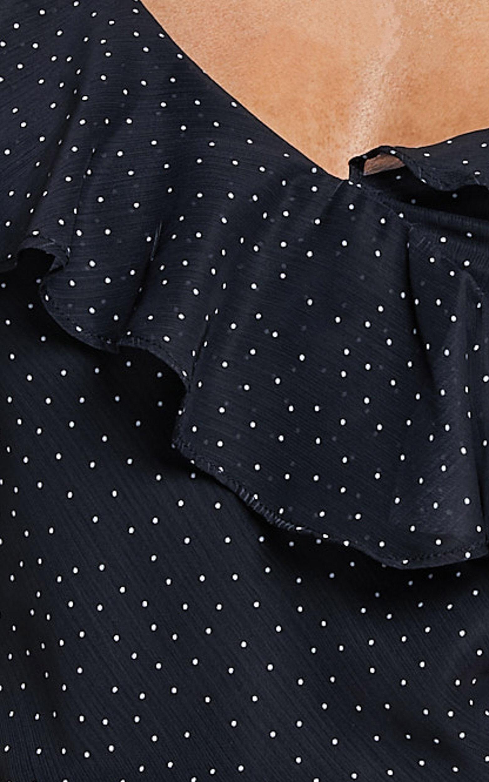 Chrislyn Top - Asymmetric Frill Top in Black Polka Product Image