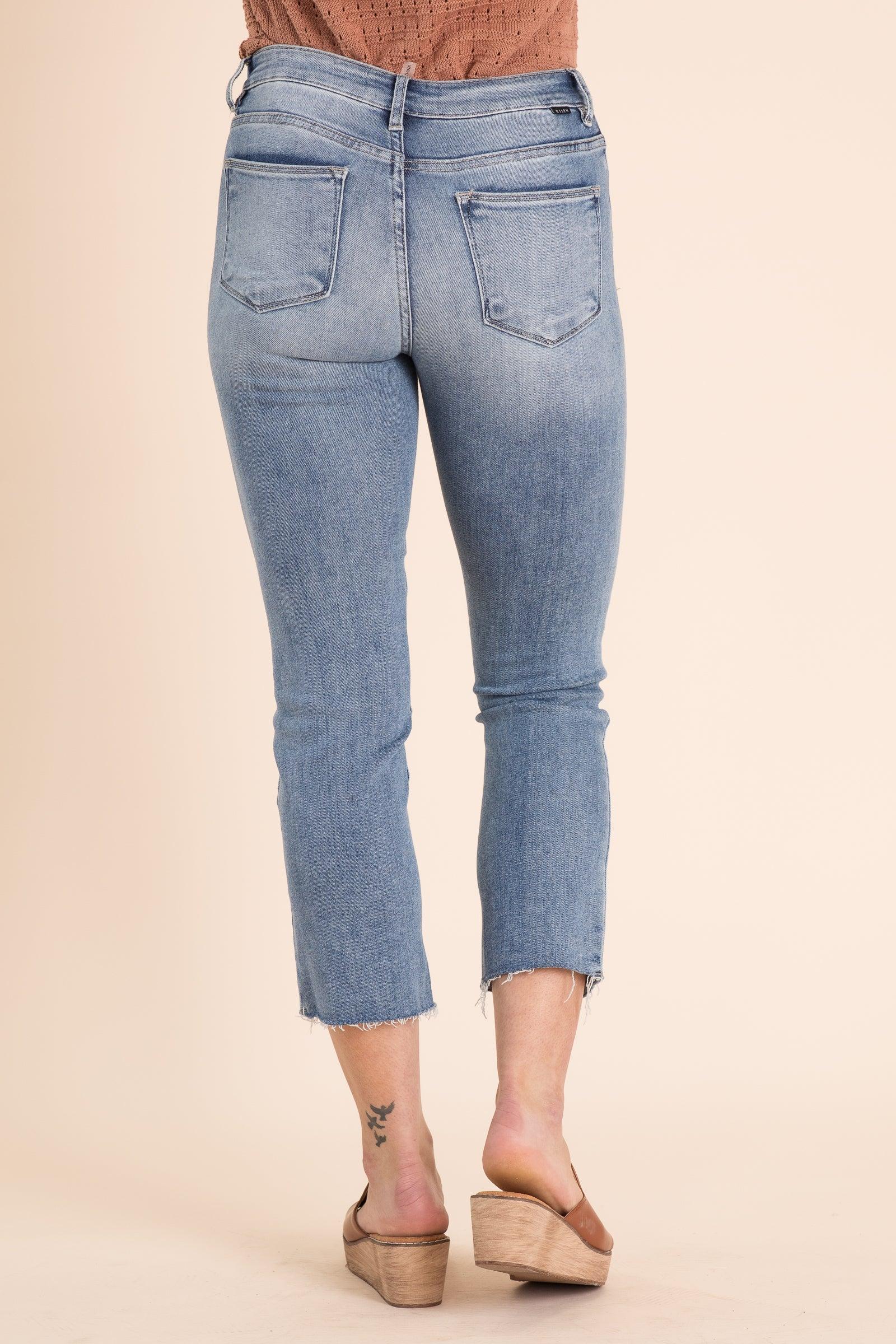 Risen Mid Rise Raw Hem Straight Leg Jeans Product Image