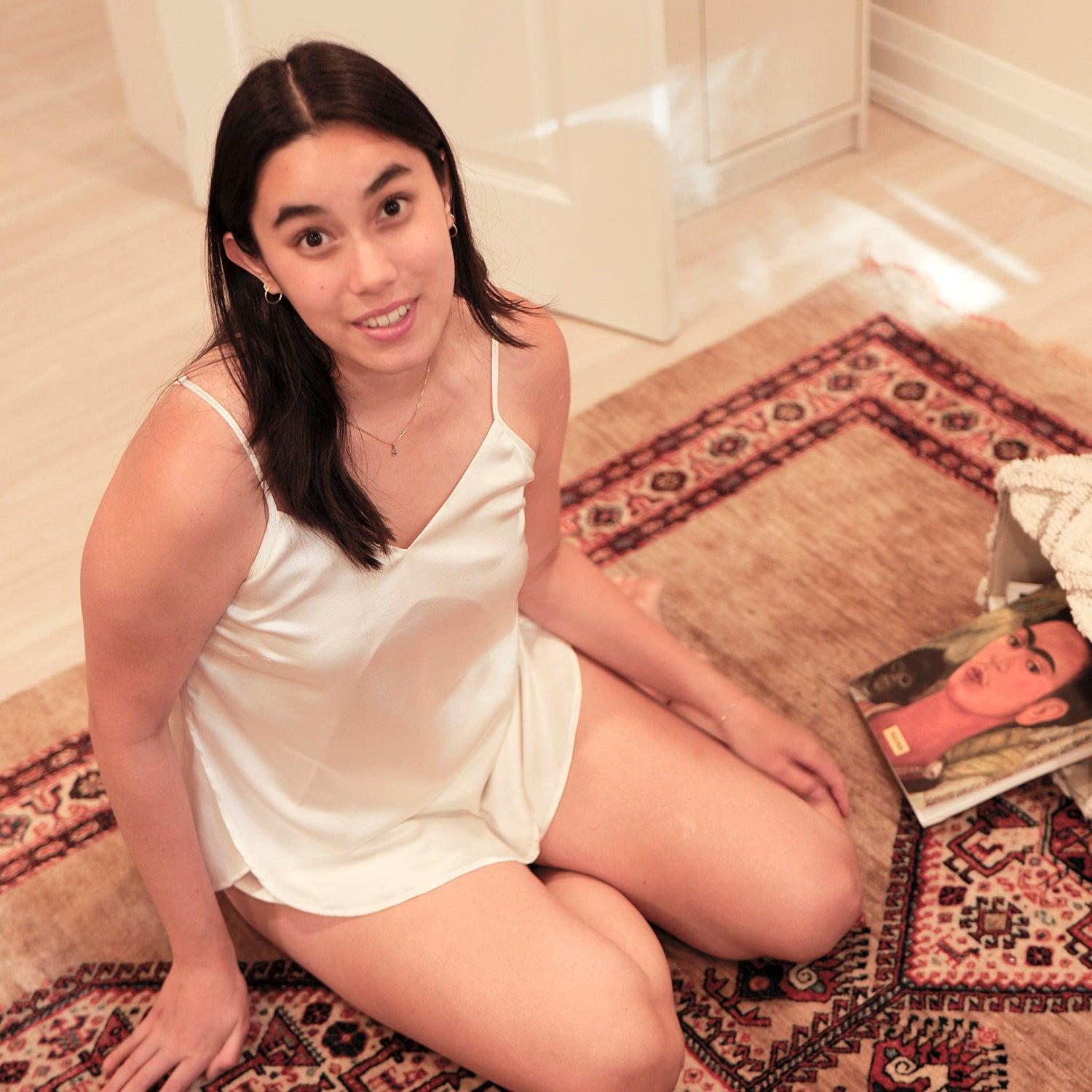 Pearl White Pure Mulberry Silk Petal Camisole Top | Mid-Waist Shorts | Silk Charmeuse Lingerie | Bridesmaid Gift Pj Set | Soar Collection Product Image