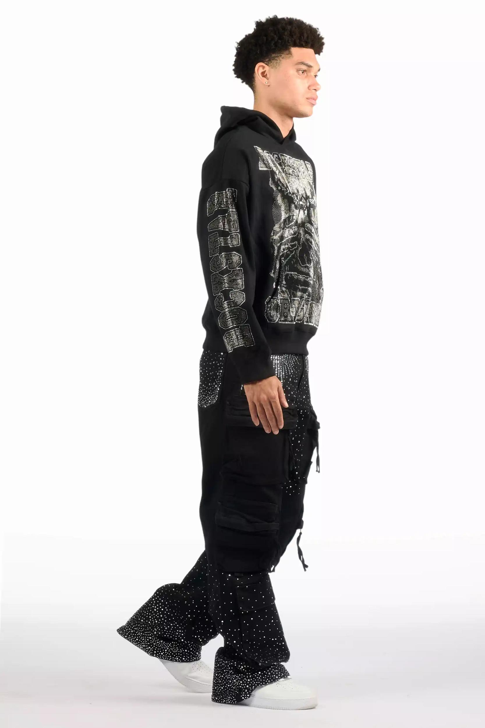 Keoni Black Rhinestone Baggy Jeans Male Product Image