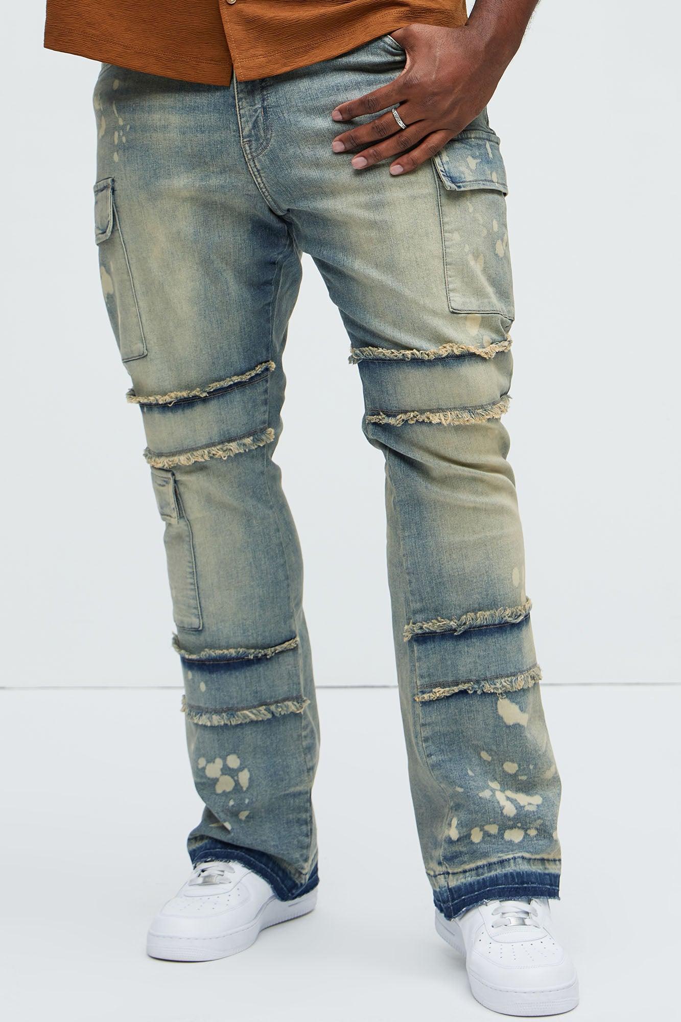 Side Snap Cargo Stacked Skinny Flare Jeans - Medium Wash Product Image