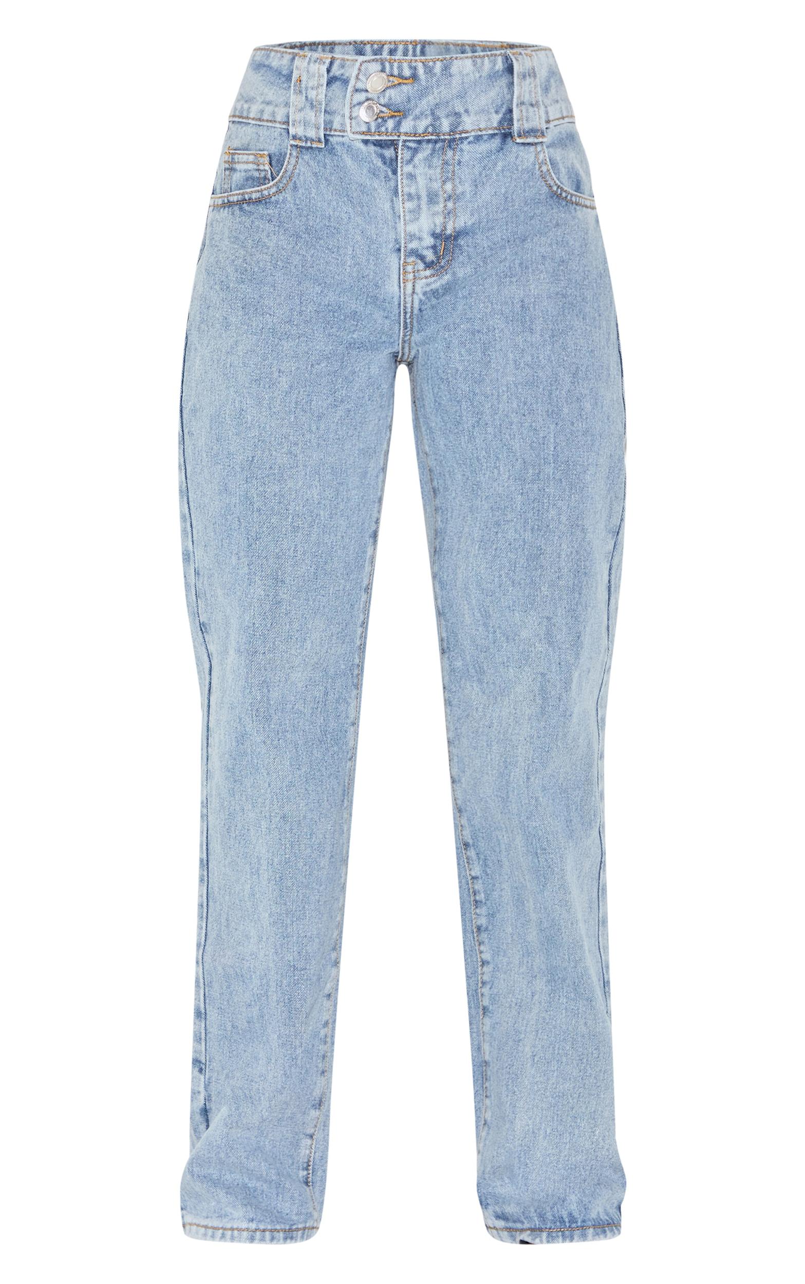 Petite Light Blue Wash Denim Straight Leg Jeans Product Image