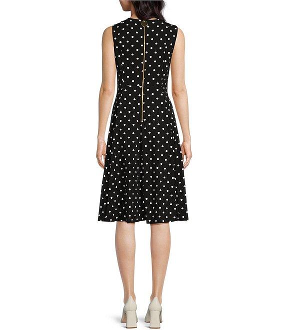 Calvin Klein Polka Dot Scuba Crepe Sleeveless Crew Neck Midi Dress Product Image