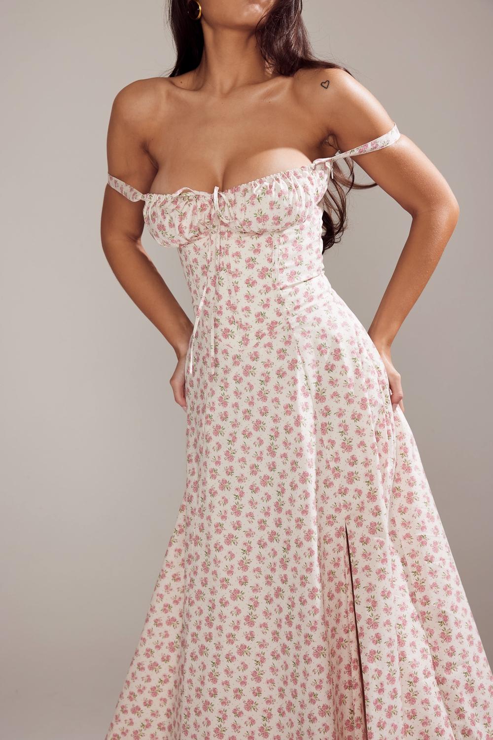 Carmen  white rosebud print cotton bustier sundress Product Image