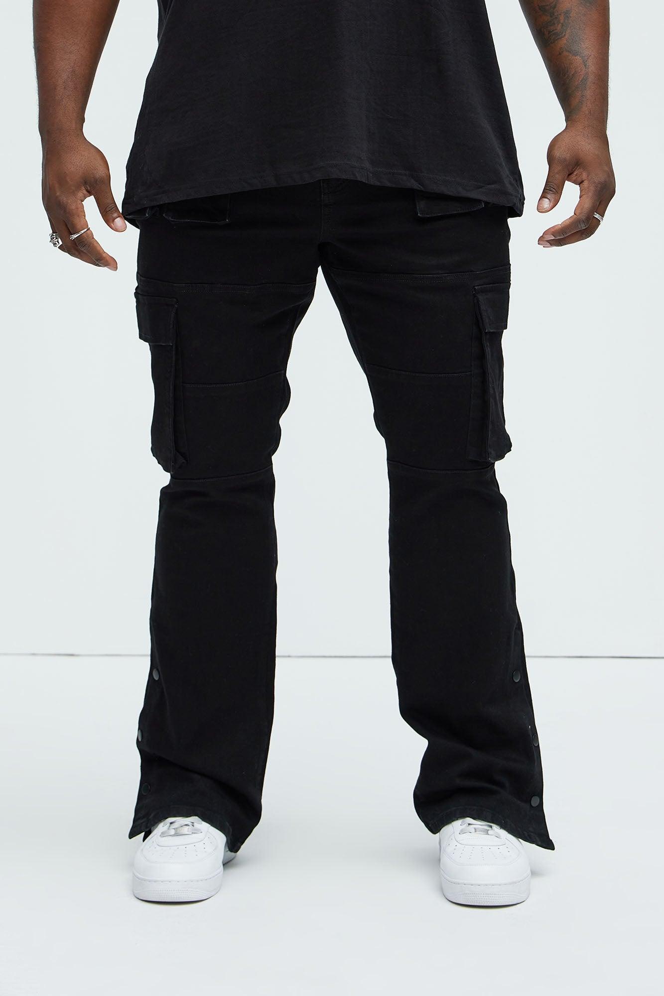 Snap At It Cargo Stacked Skinny Flare Jeans - Black Product Image