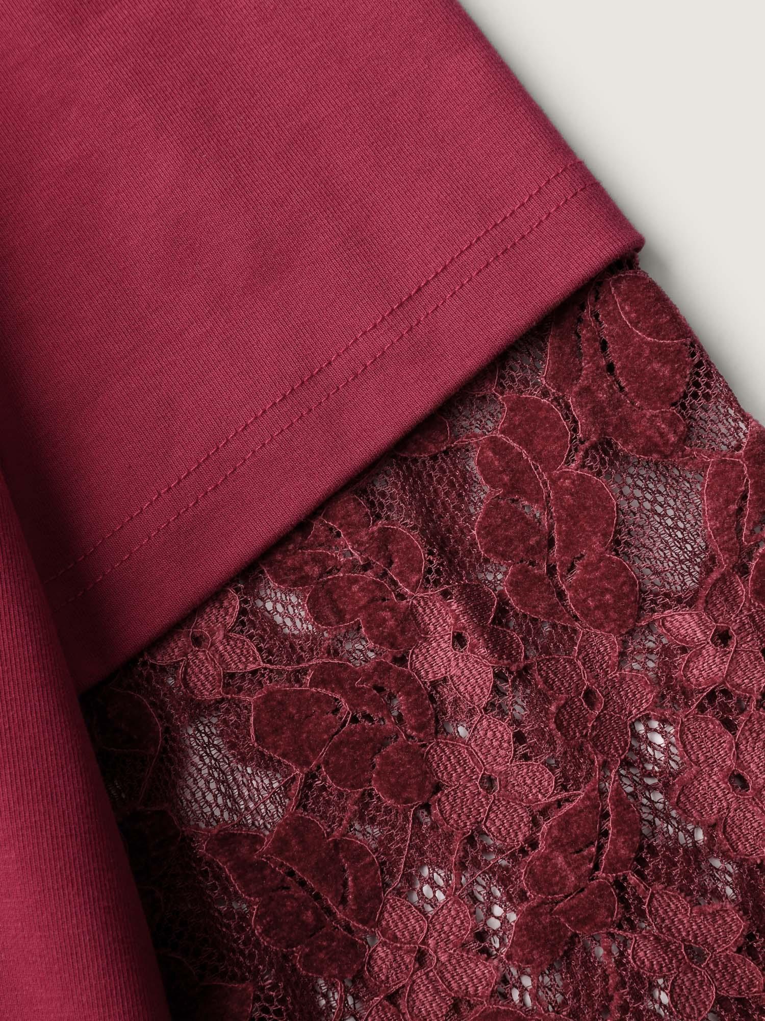 2-In-1 Layered Sheer Lace Sleeve T-Shirt Female Product Image