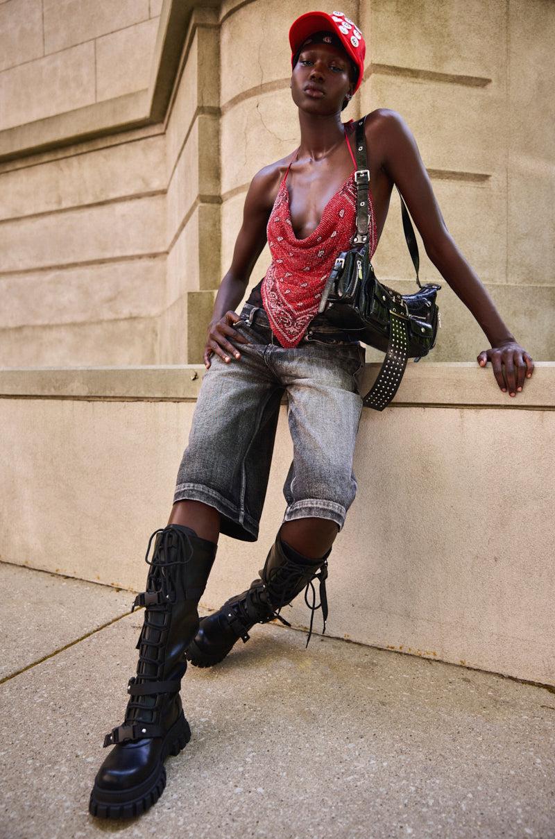 LITERAL PERFECTION BLACK DENIM BERMUDA SHORTS Product Image