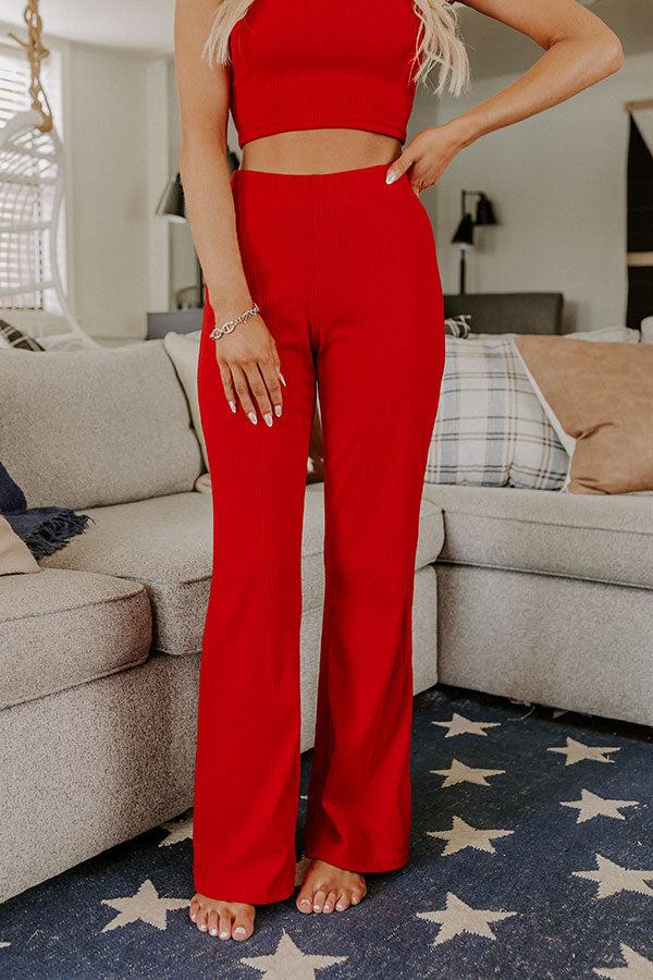 Always On The Go High Waist Ribbed Pants in Red Product Image