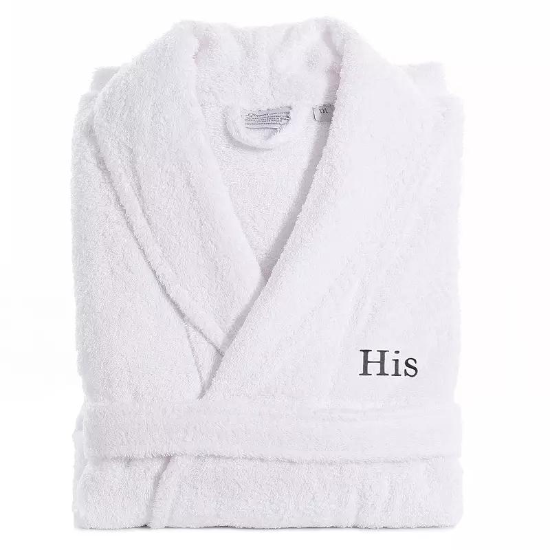 Men's Linum Home Textiles Turkish Cotton Embroidered ''His'' Terry Bathrobe, Size: Large/XS, Blue Product Image