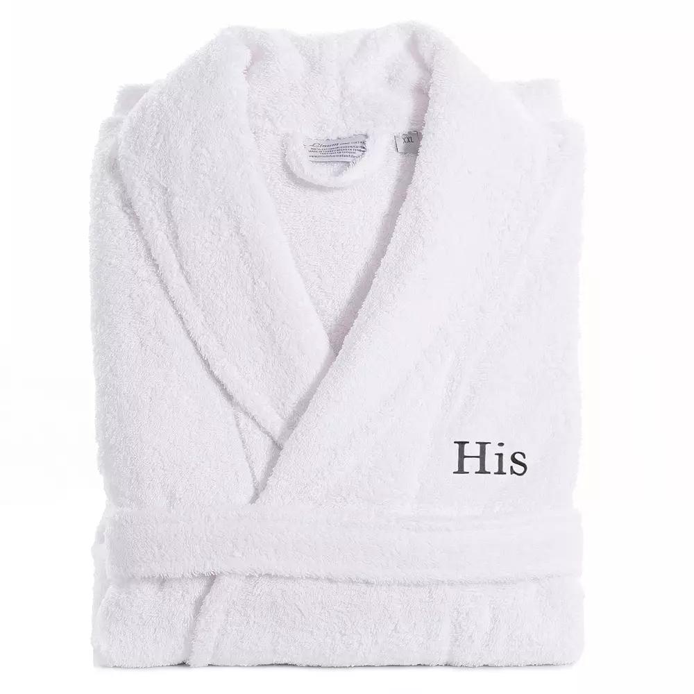 Men's Linum Home Textiles Turkish Cotton Embroidered ''His'' Terry Bathrobe, Size: Large/XS, Blue Product Image