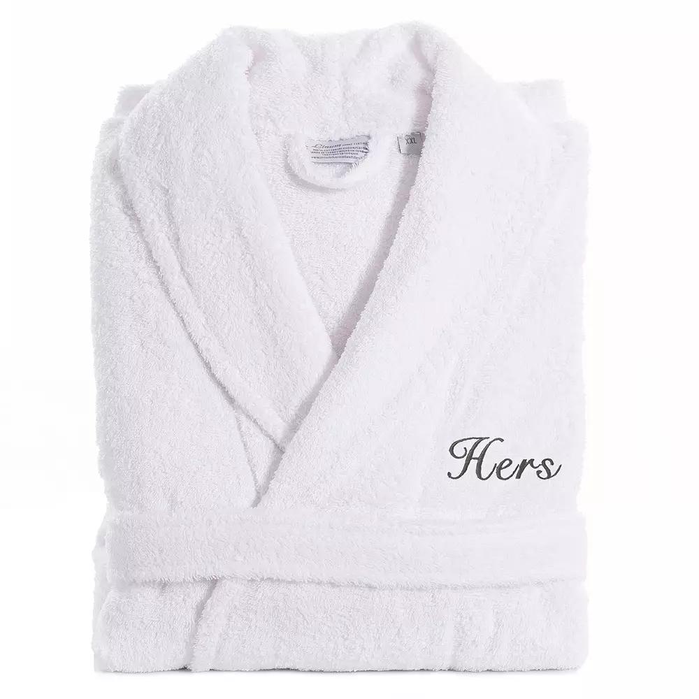Womens Linum Home Textiles Turkish Cotton Embroidered Cursive Hers Terry Bathrobe Product Image