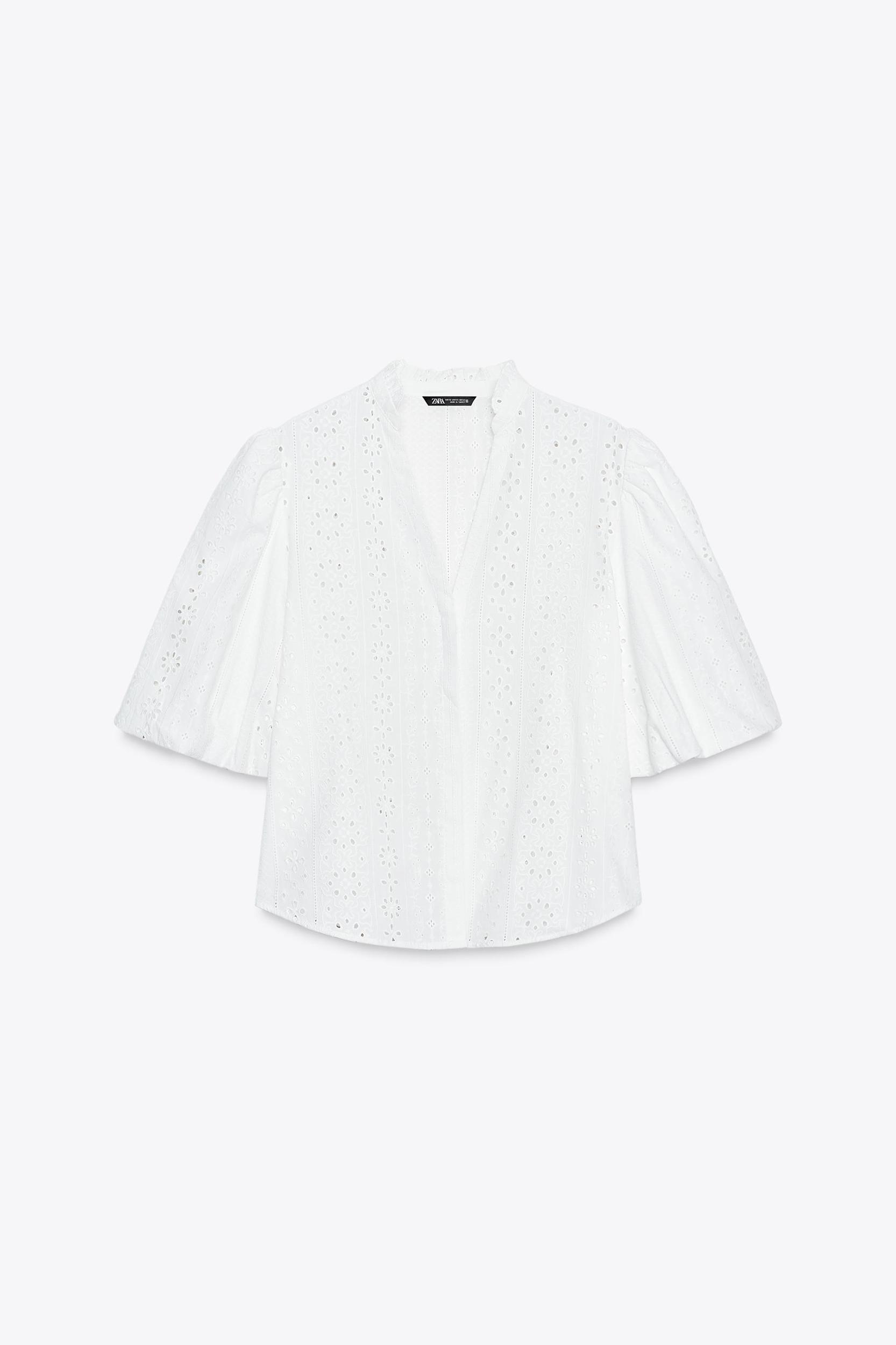 PUFF SLEEVE SHIRT WITH PERFORATED EMBROIDERY Product Image