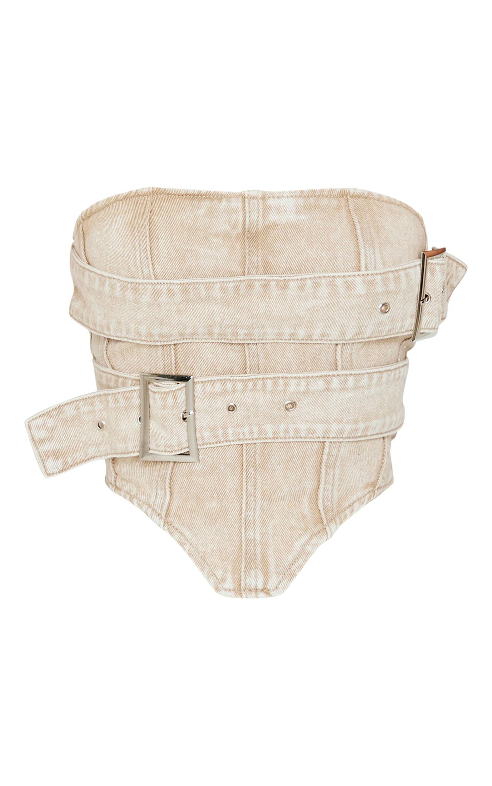 Petite Washed Stone Buckle Detail Denim Mini Skirt Product Image