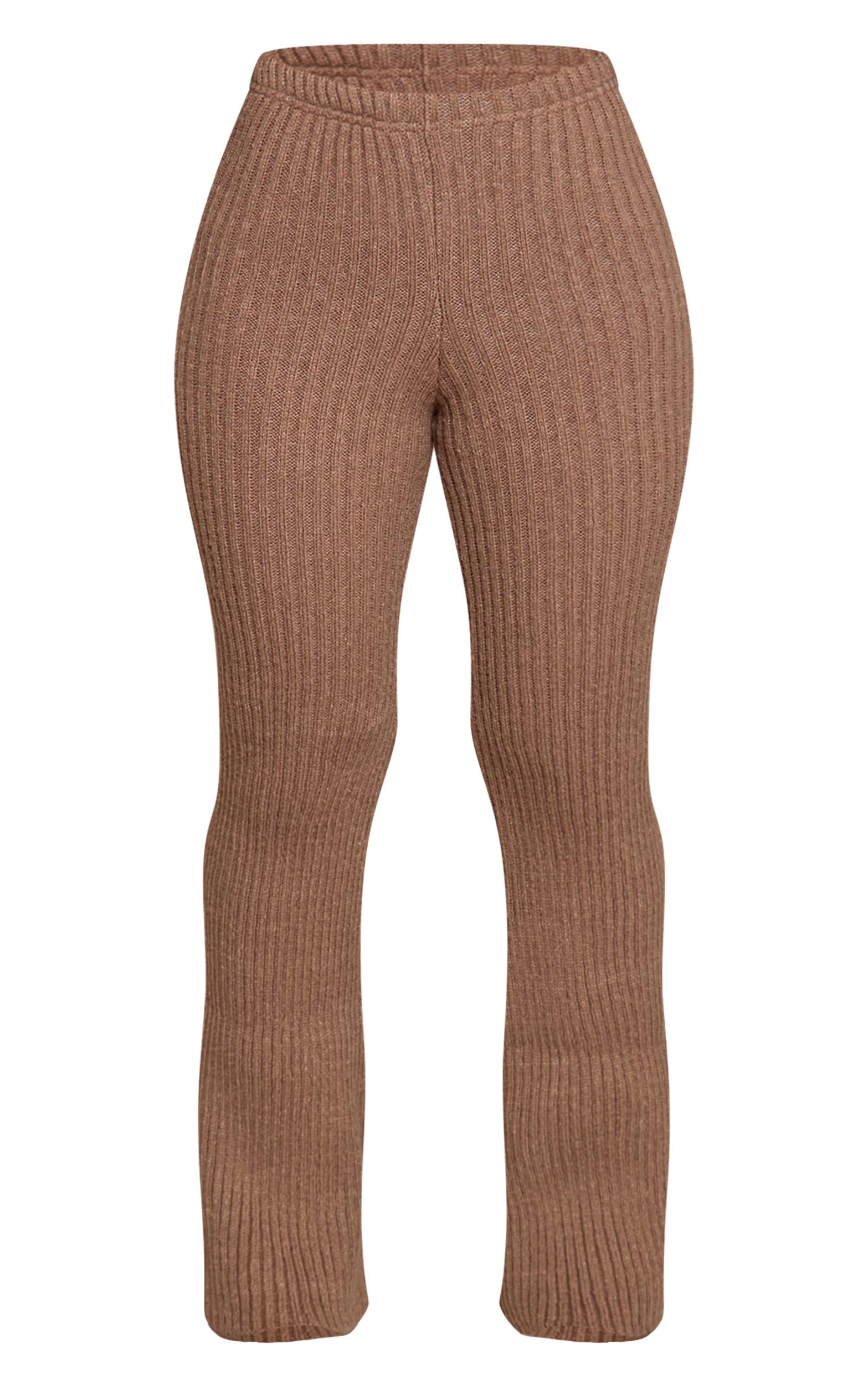 Petite Mocha Rib Knit Wide Leg Pant Product Image