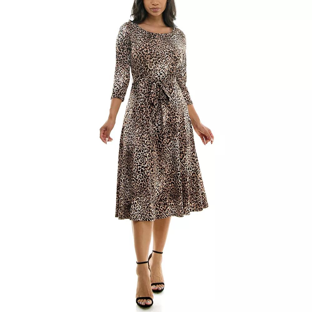 Women's Nina Leonard Sylvia Three-Quarter Sleeve Belted Dress,  Product Image