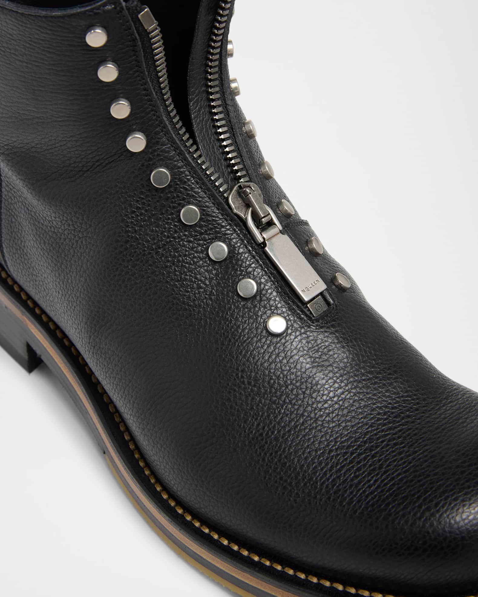 Men's Grained Leather Zip-Up Boots Product Image