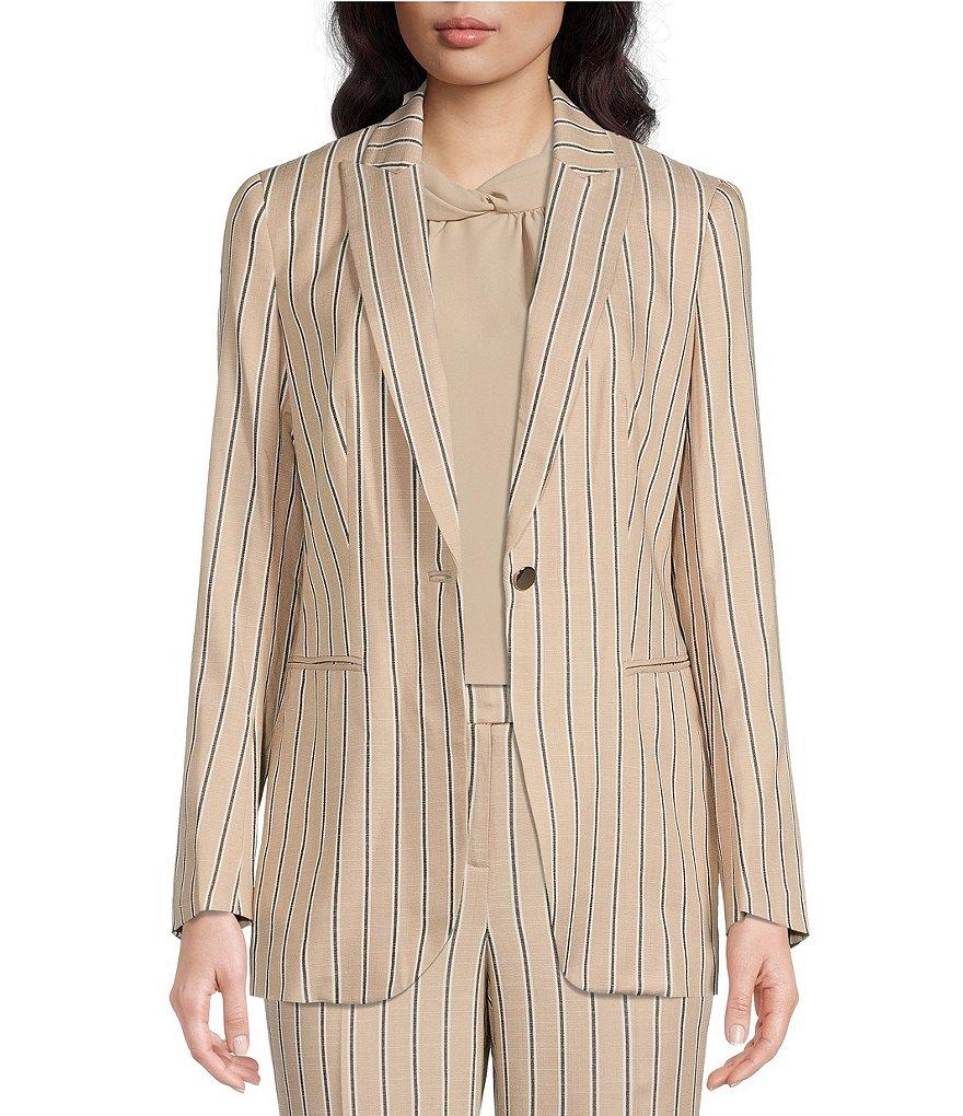 Anne Klein Striped Print One Button Peak Lapel Coordinating Statement Blazer Product Image