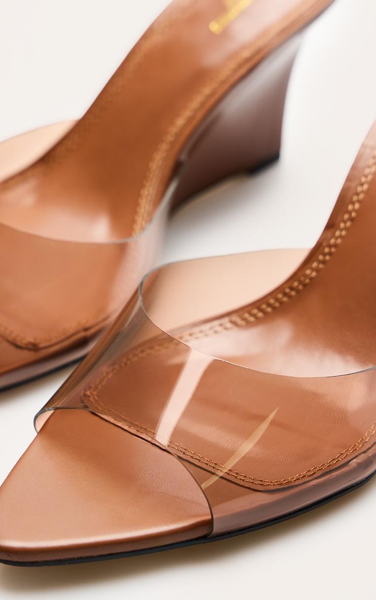 Brown Wide Fit Pu Point Toe Perspex Strap Heeled Wedges Product Image