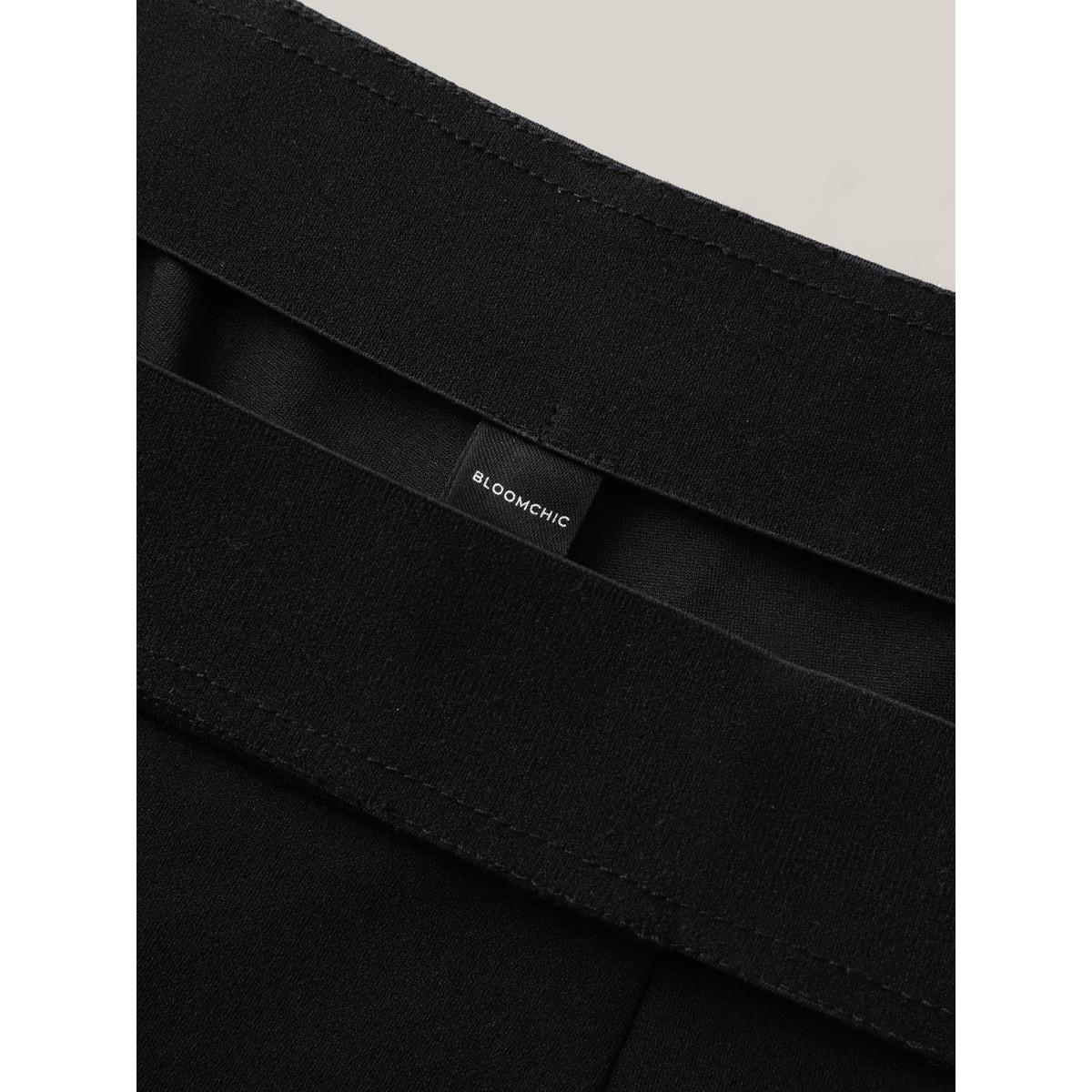 Plus Size Button Detail Anti-Seam Flared Pants Women Black At the Office Bootcut Mid Rise Work Pants BloomChic 12/L Product Image