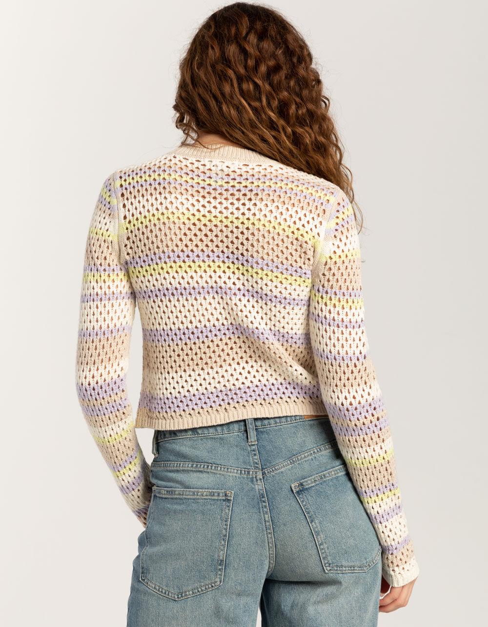 FULL TILT Open Weave Color Block Womens Sweater - Cream Combo Product Image