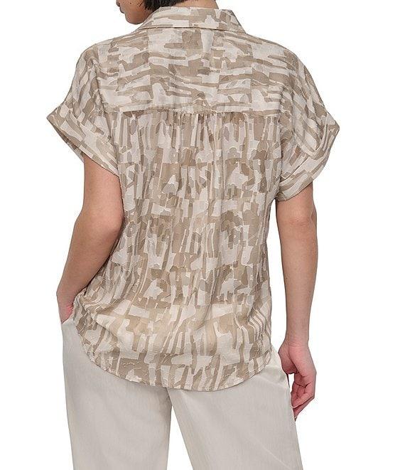 DKNY by Donna Karan Burnout Short Sleeve Button Front Shirt Product Image